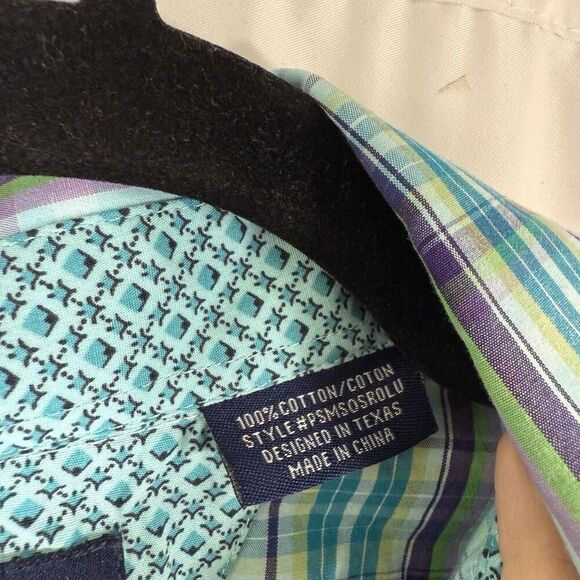 Panhandle Select Pearl Snap Men's Small Green Plaid Long Sleeve 100% Cotton - Picture 5 of 11